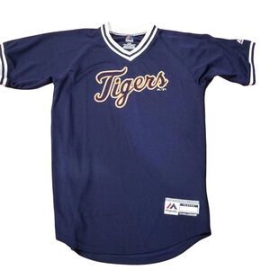 Majestic Detroit Tigers Jersey T-Shirt Mens Size L Blue Slim Fit